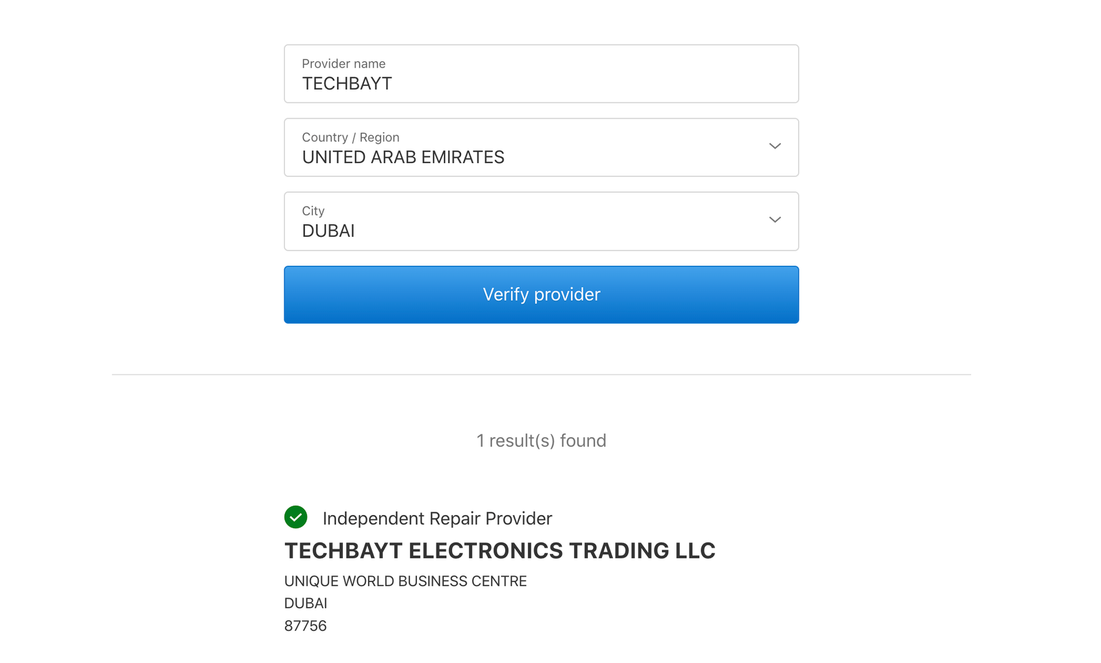 Techbayt verified as Apple Independent Repair Provider on Apple's official website
